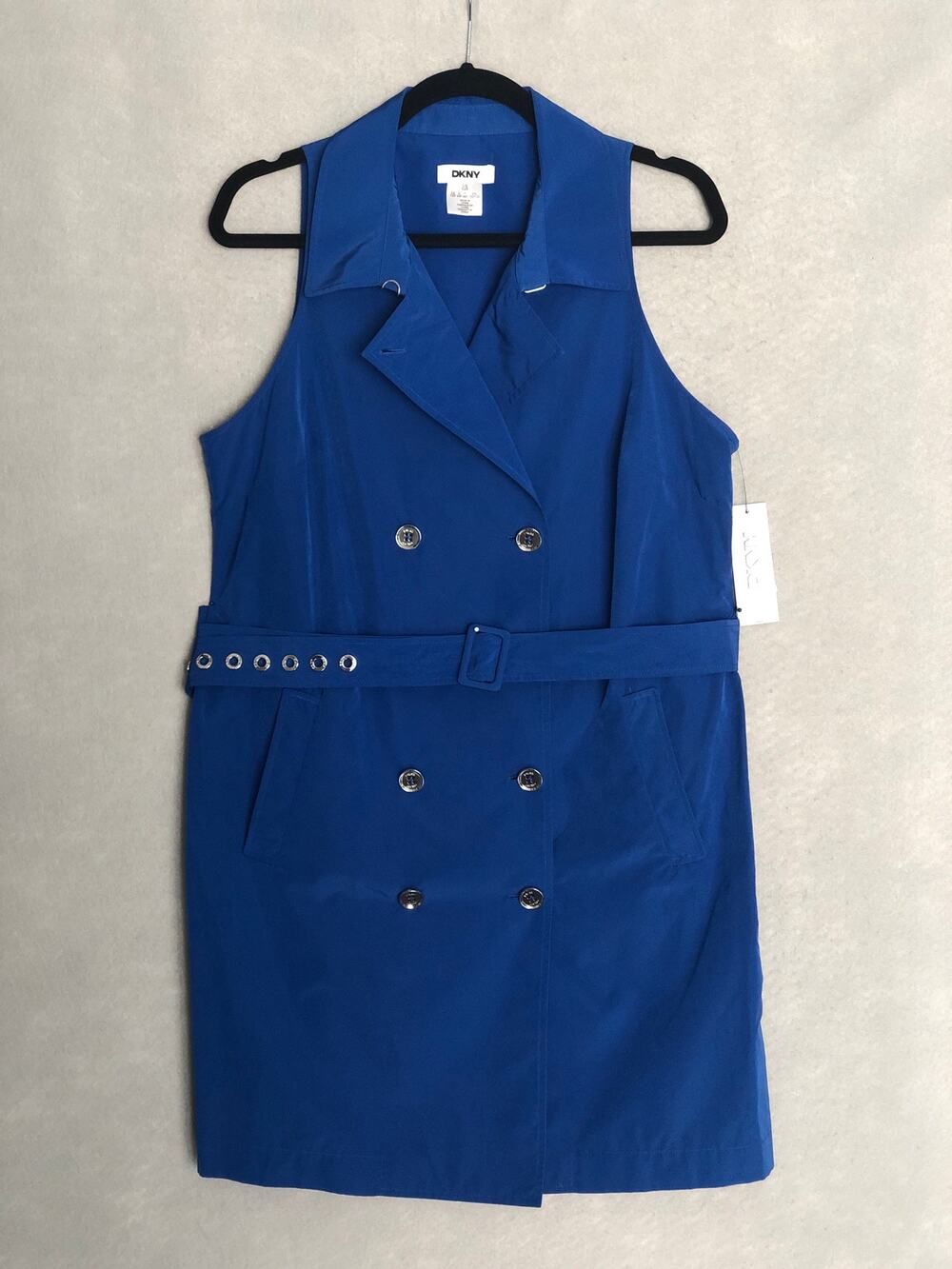 DKNY Tech Tafetta Sheath Dress Belted Sleeveless Mini Blue Women's 10P NEW